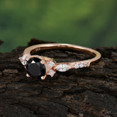 Round Cut 4 Prong Black Onyx Engagement Ring Cluster Anniversary Ring